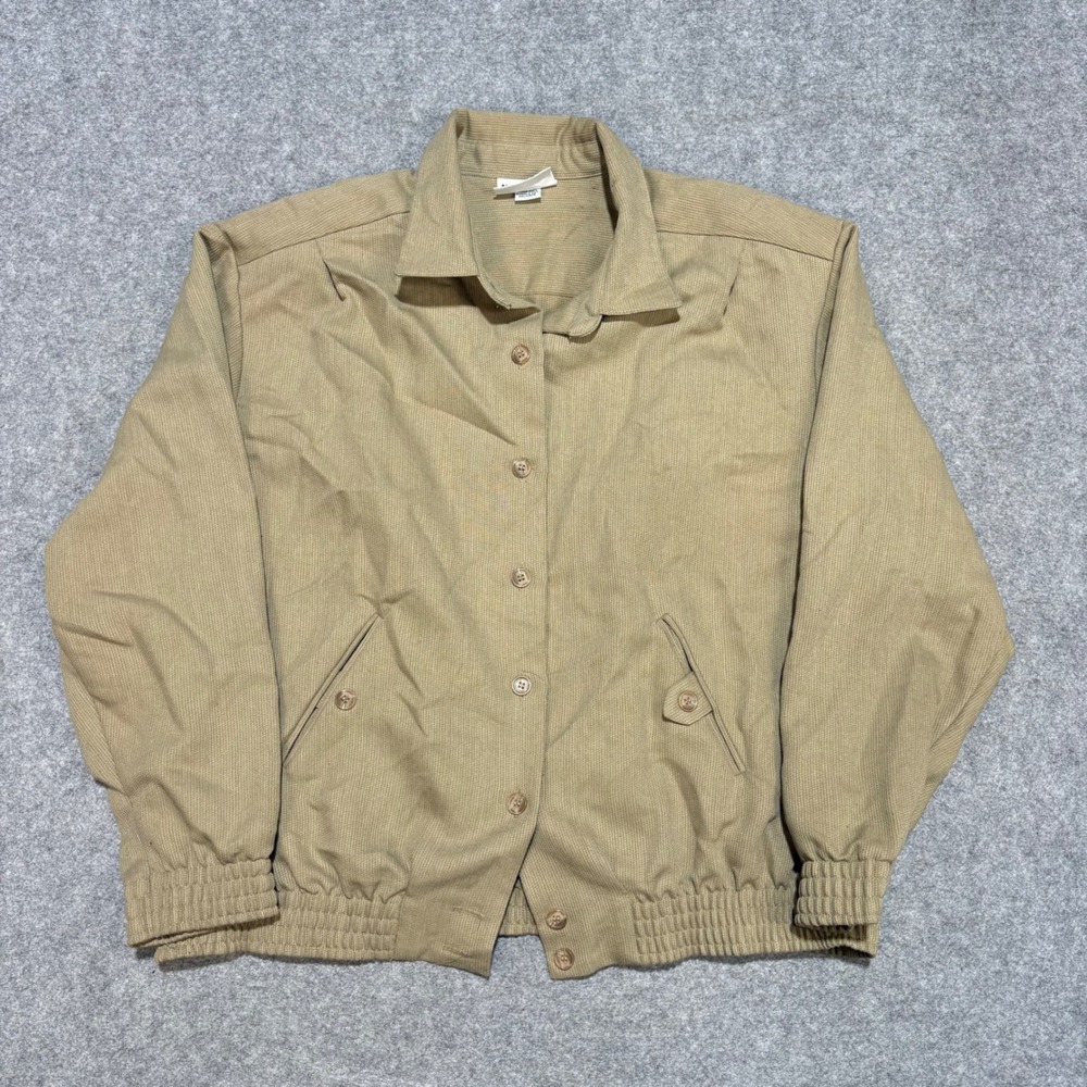 Alfred Dunner Vintage Tan Corduroy Bomber Jacket Mens Size 16 Petite Made in USA